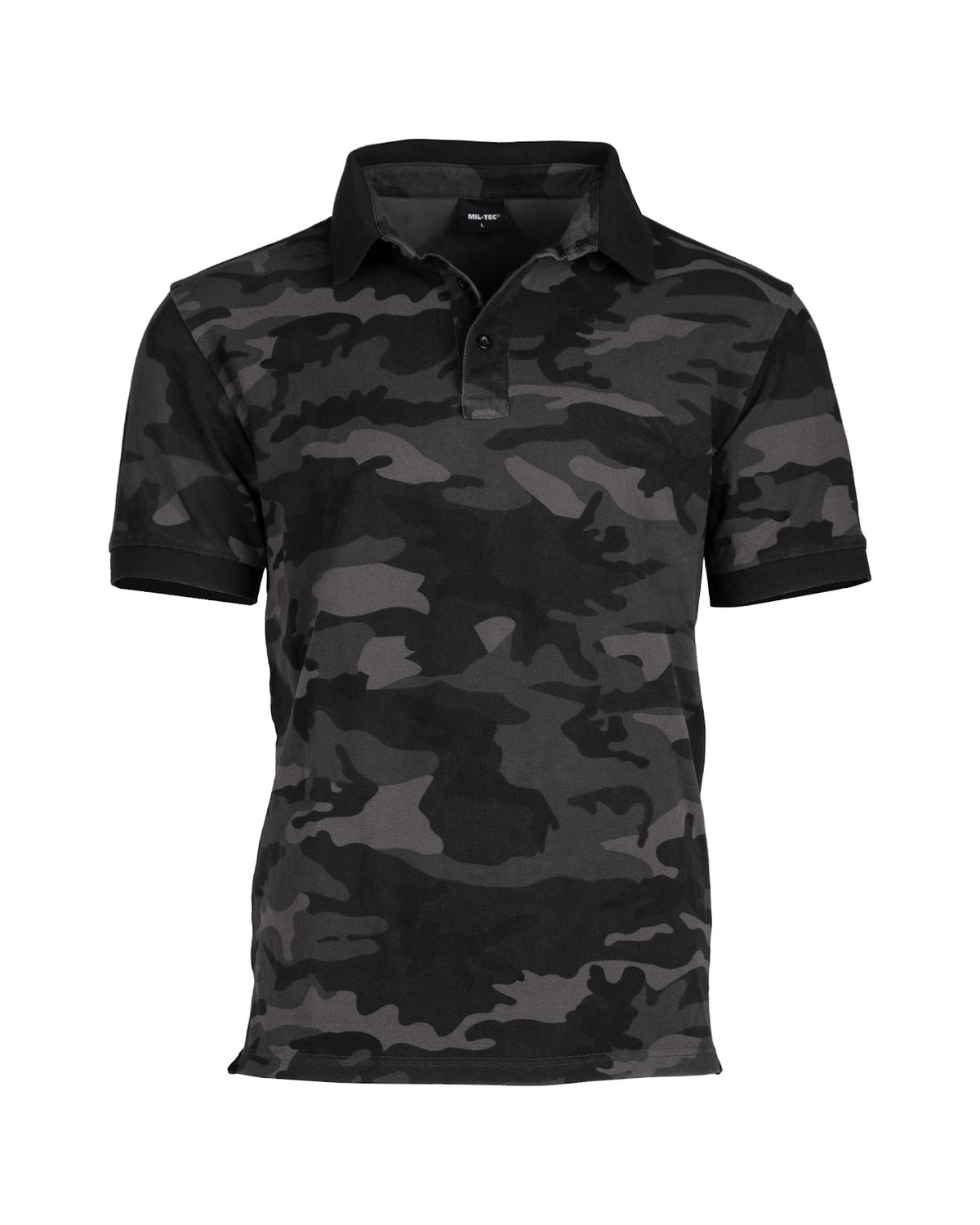 Polo tactique Mil-Tec en coton piqué prélavé à col boutonné et fentes latérales