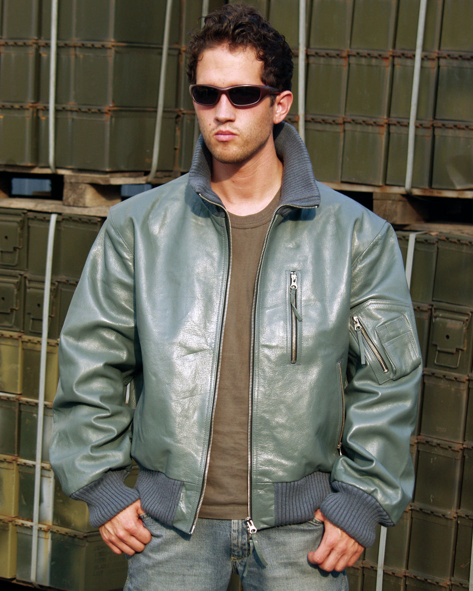 Blouson de pilote Mil-Tec type Bundeswehr en cuir nappa de buffle avec col tricot