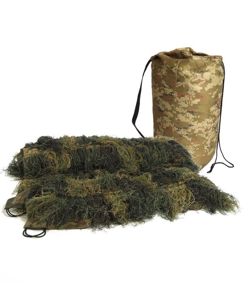 Filet de camouflage Mil-Tec Ghillie Cover Pro 140 × 100 cm traité ignifuge avec sac