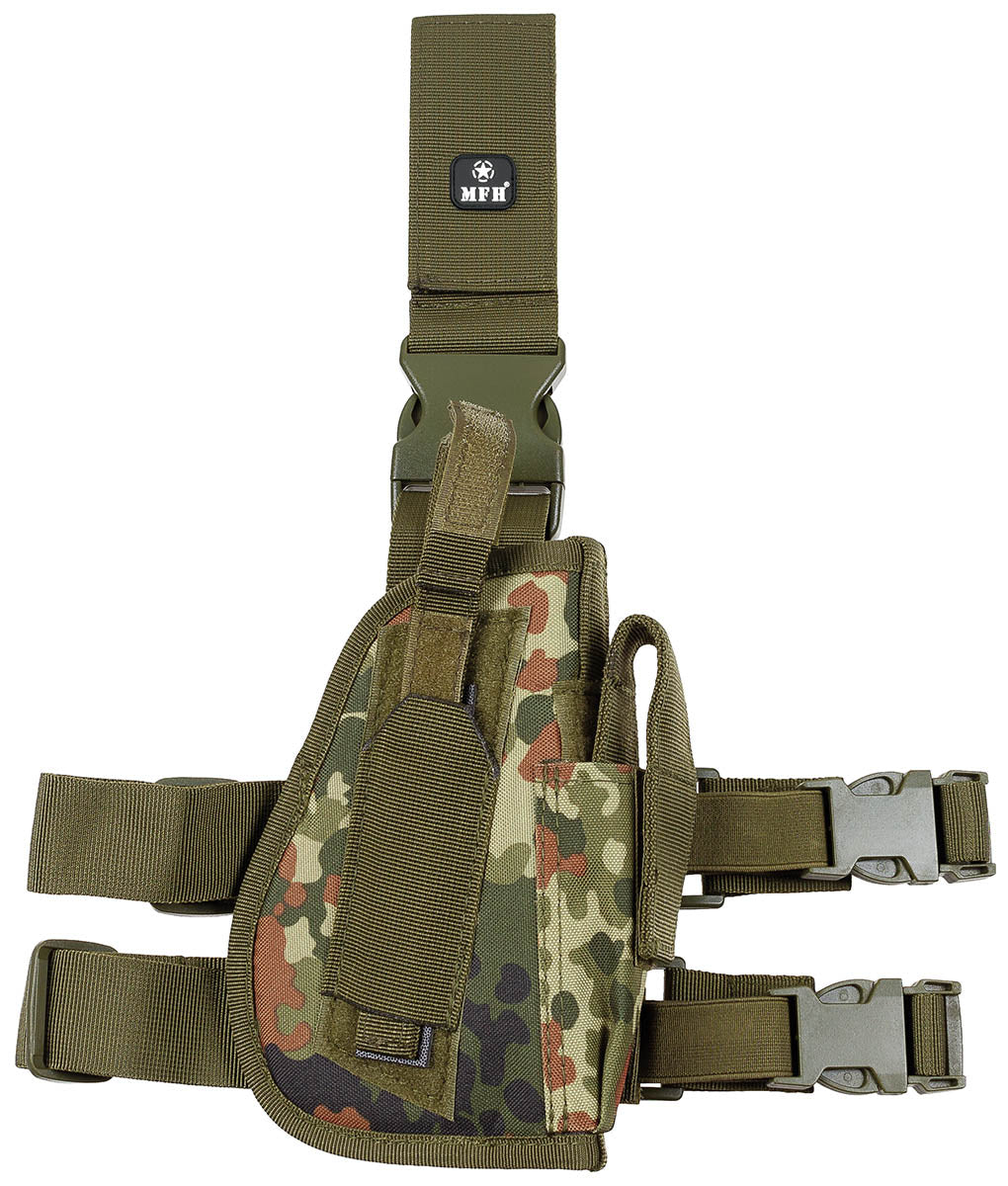 Holster de cuisse MFH pour droitier à deux sangles et porte-chargeur latéral