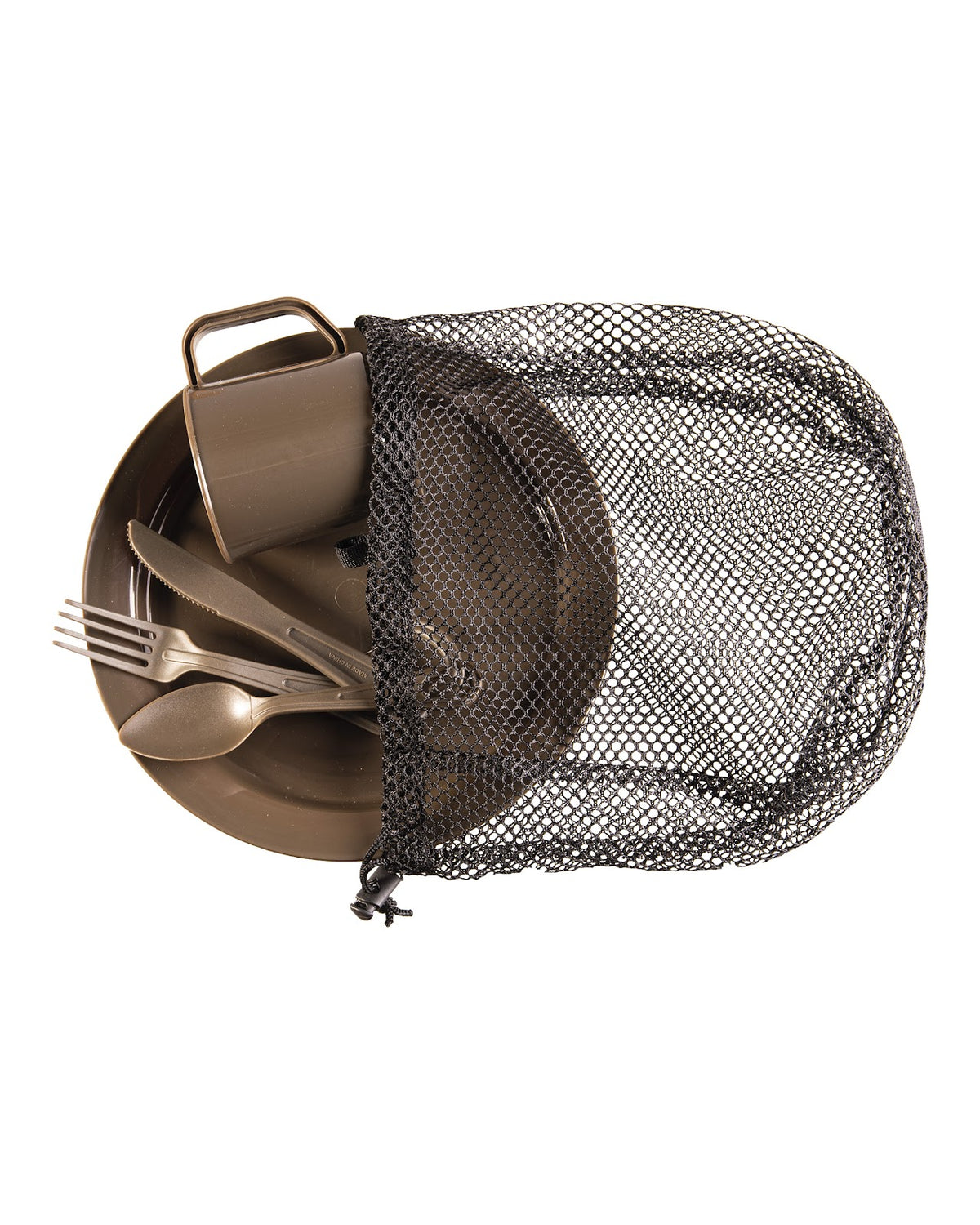 Set de repas Mil-Tec en polycarbonate assiette gobelet 200 ml et couverts 3 pièces