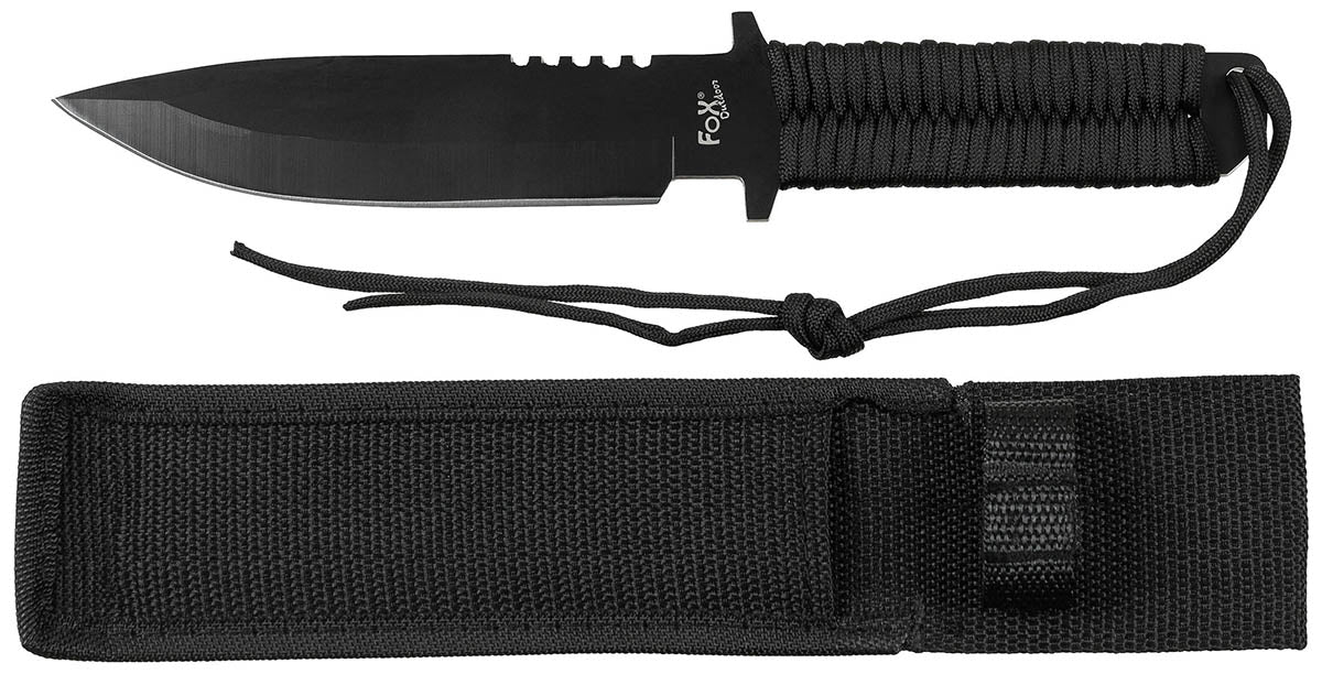 Couteau à lame fixe Fox Outdoor lame 16 cm manche tressé 200 g avec fourreau
