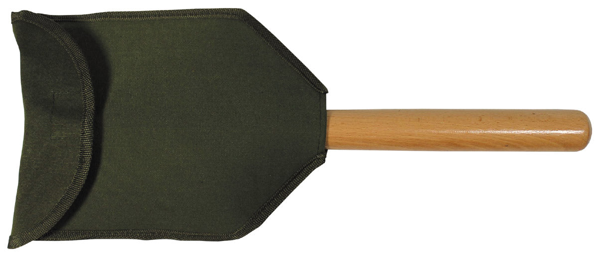Pelle pliante Deluxe MFH manche bois 2 pièces 60 cm lame à dents avec étui