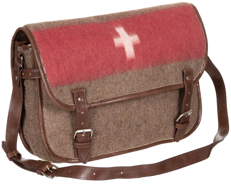 Sacoche bandoulière suisse PureTrash laine 600 g/m² 40 x 30 cm sangle simili cuir