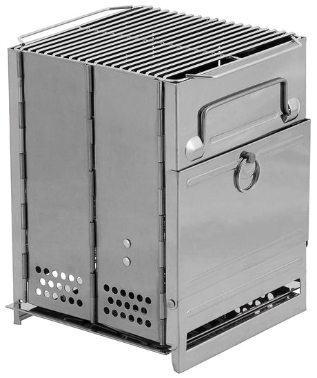 Réchaud fusée pliant Fox Outdoor en acier inoxydable avec grille et bac à cendres