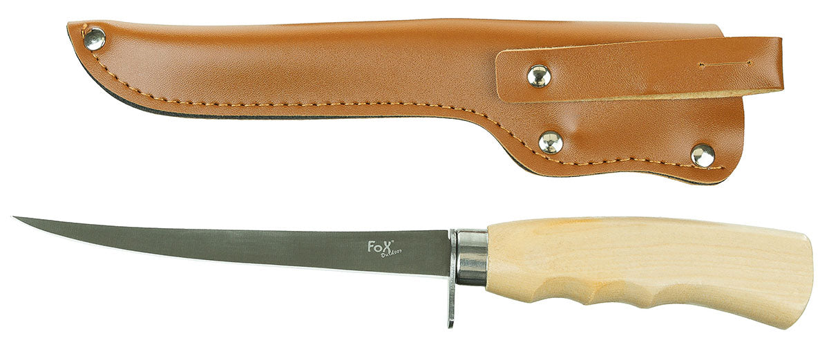 Couteau à filet Fox Outdoor Classic lame flexible 16 cm manche bois de bouleau