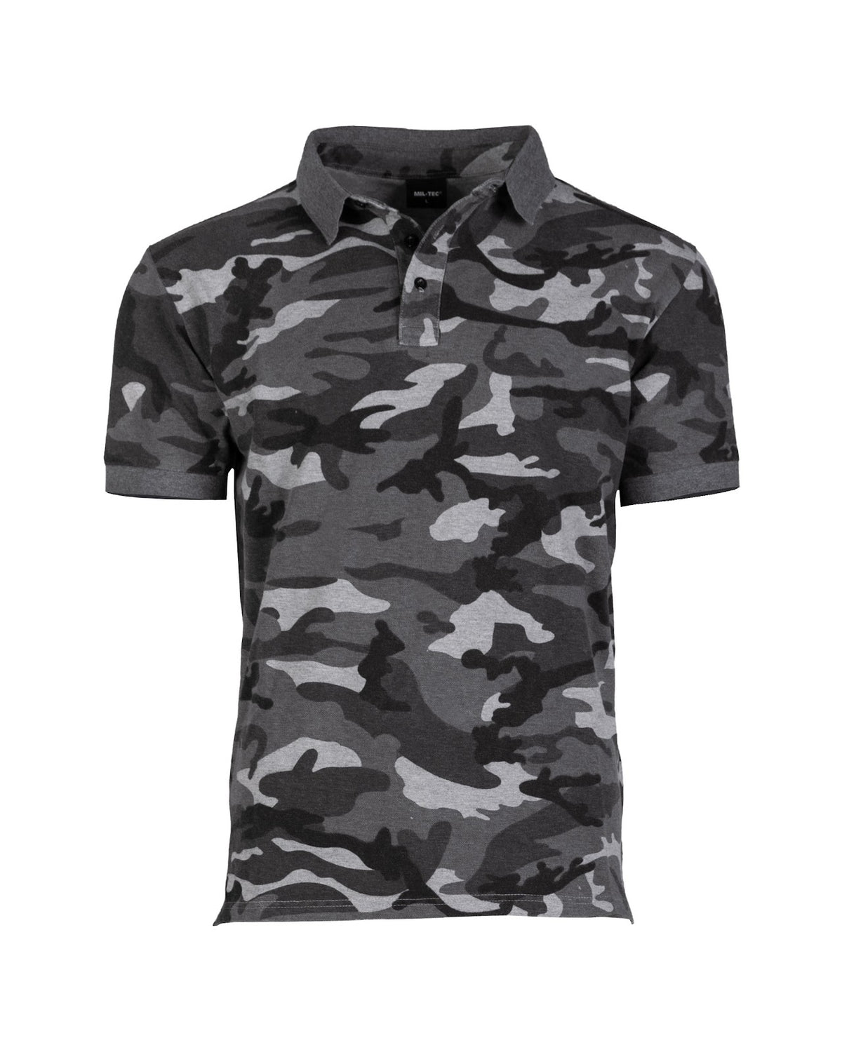 Polo tactique Mil-Tec en coton piqué prélavé à col boutonné et fentes latérales