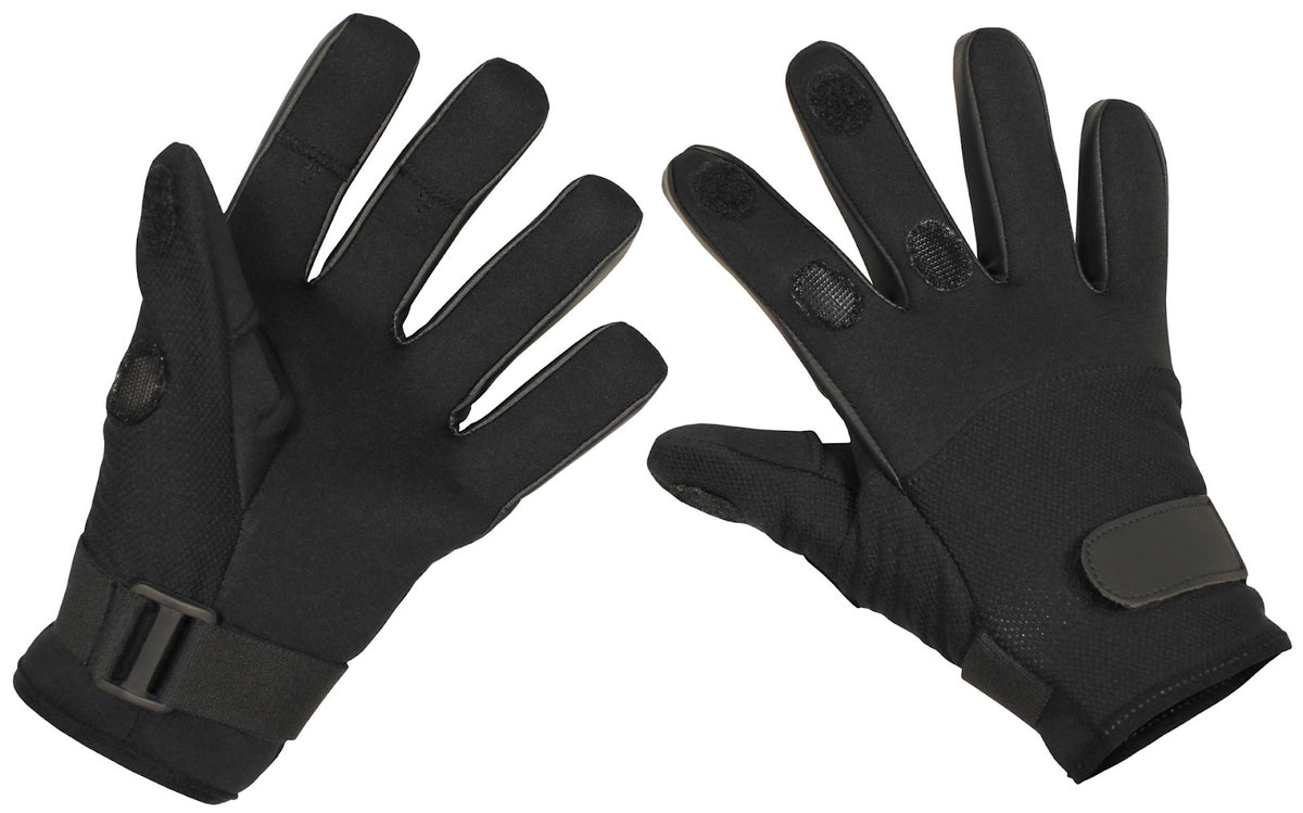 Gants néoprène MFH Mesh fins à trois doigts rabattables et bonne sensibilité tactile