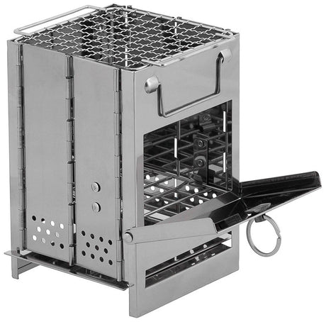 Réchaud fusée pliant Fox Outdoor en acier inoxydable avec grille et bac à cendres
