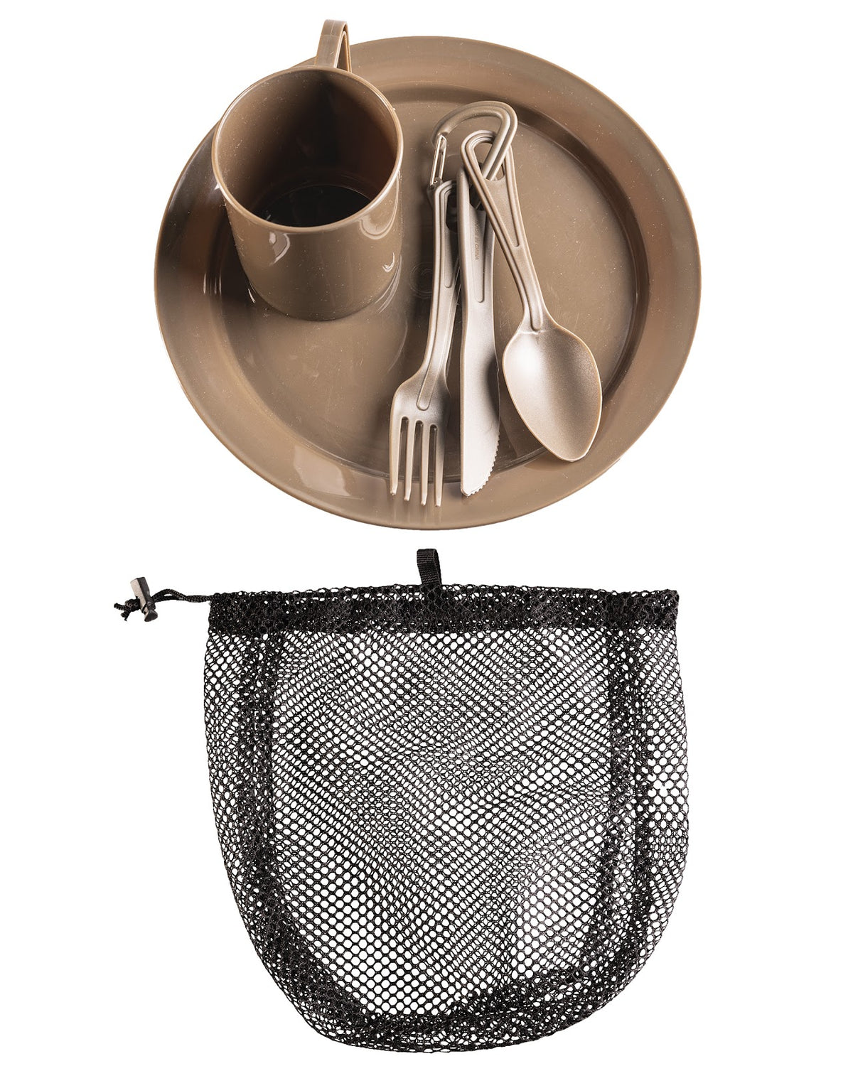 Set de repas Mil-Tec en polycarbonate assiette gobelet 200 ml et couverts 3 pièces