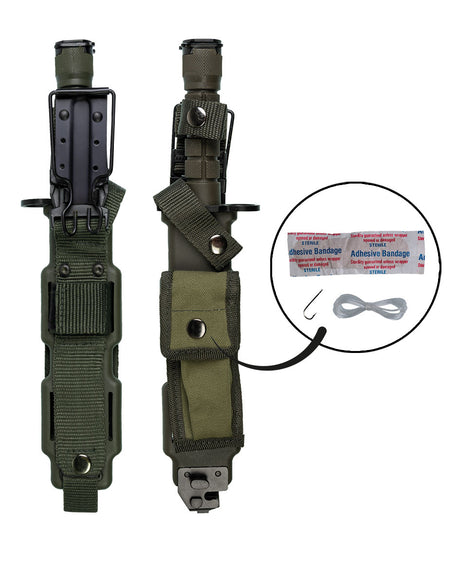 Baïonnette type US M9 Mil-Tec lame acier 420 de 19,5 cm fourreau nylon et kit de secours