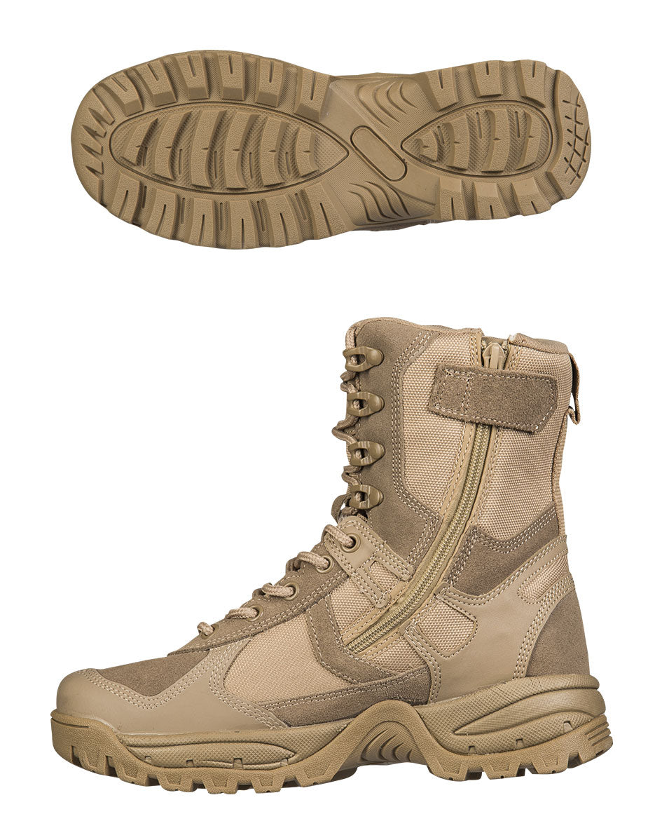 Chaussures d'intervention Mil-Tec Patrol cuir et polyester glissière intérieure 9 œillets