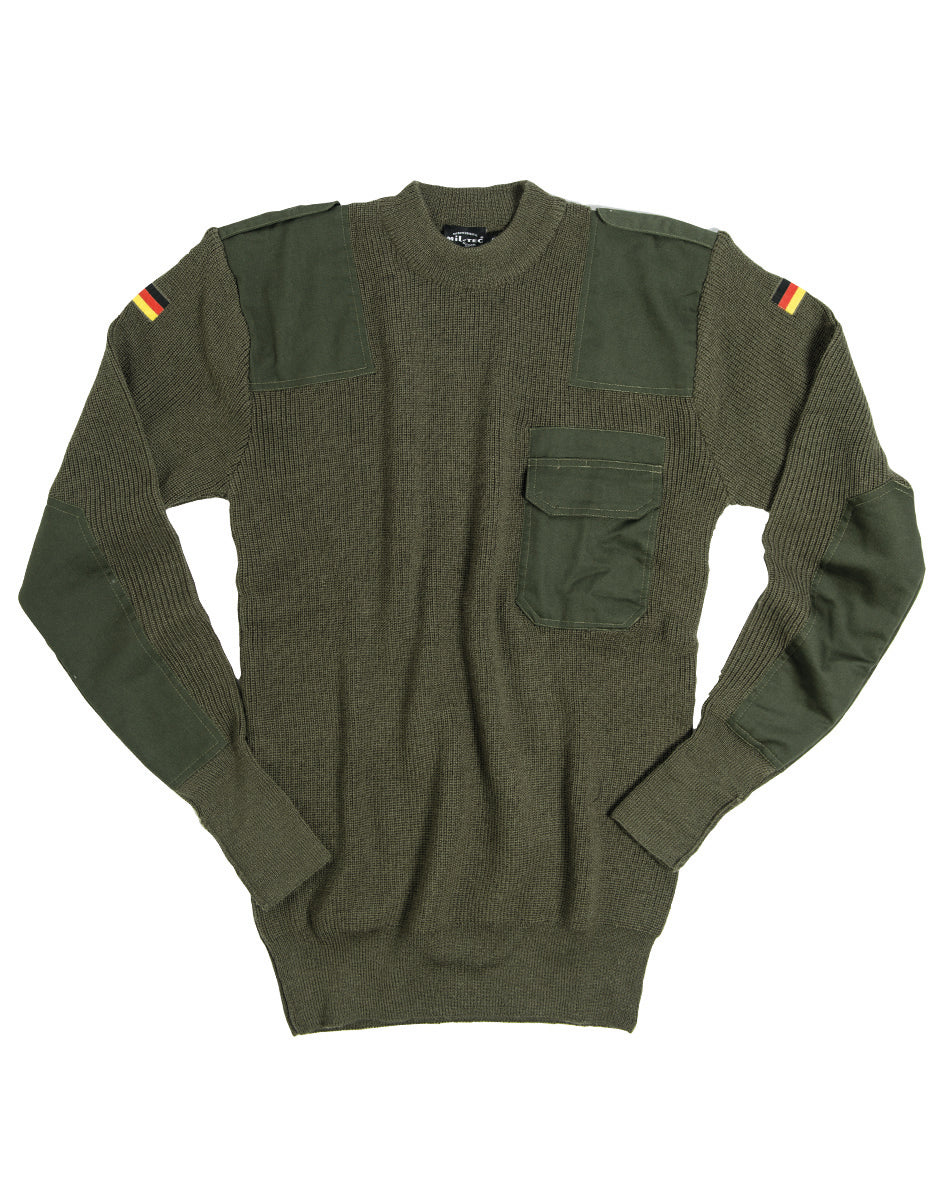 Pull type Bundeswehr Mil-Tec en laine 80 % coudes renforcés et poche de poitrine