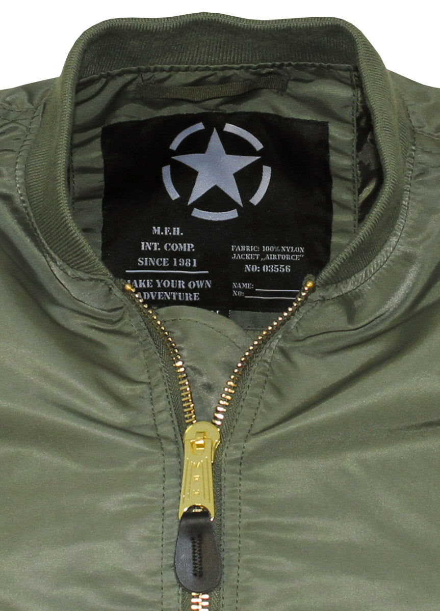 Blouson de vol MFH US MA1 non doublé en nylon avec bords-côtes doubles