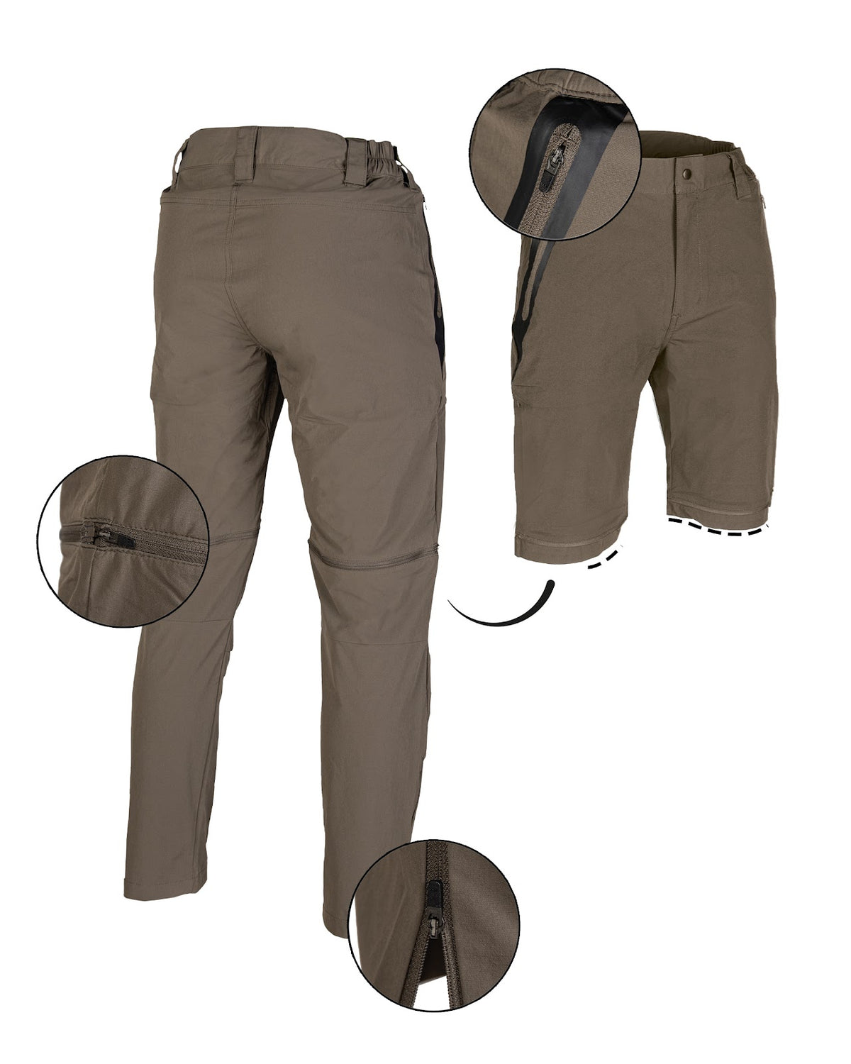 Pantalon convertible Performance Mil-Tec en polyester élasthanne avec glissières YKK