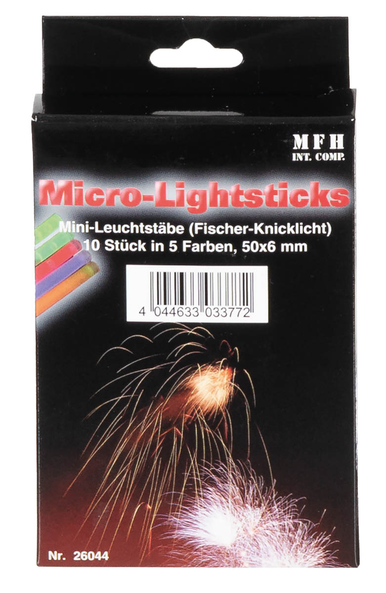 Bâtons lumineux chimiques miniatures MFH 5 x 0,6 cm lot de 10 pour marquage