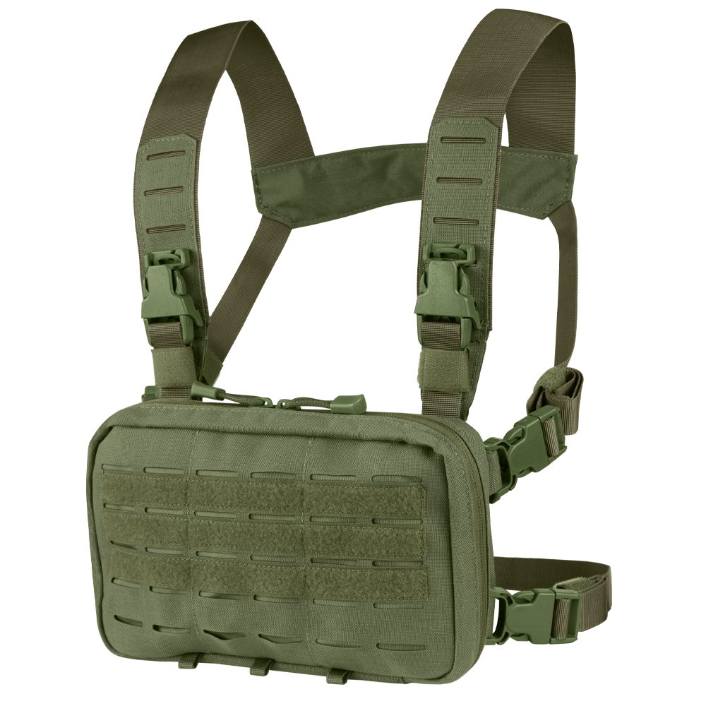 Gilet chest rig Condor Stowaway panneau MOLLE découpé laser harnais quatre points
