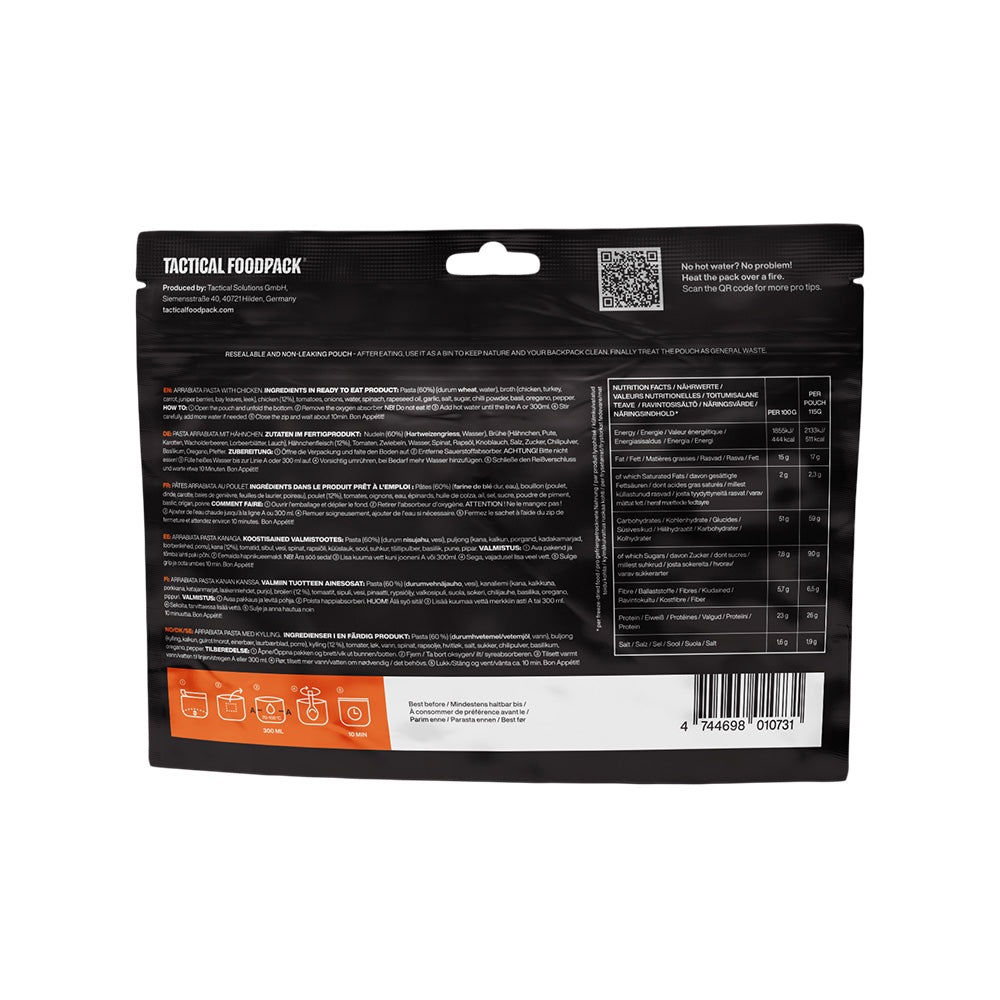 Ration lyophilisée Tactical Foodpack Poulet et pâtes sauce arrabiata