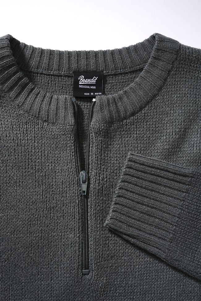 Pull Brandit Army en maille polyacrylique col rond à fermeture éclair et bords côtes