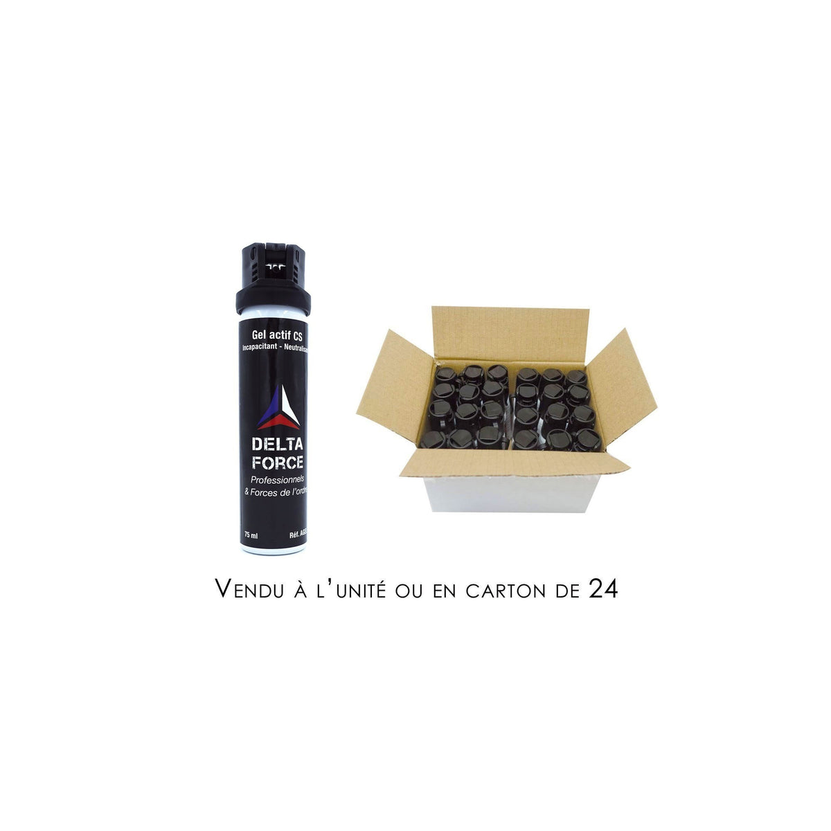 Aérosol de défense Delta Force gel au CS 75 ml à jet directif grande contenance