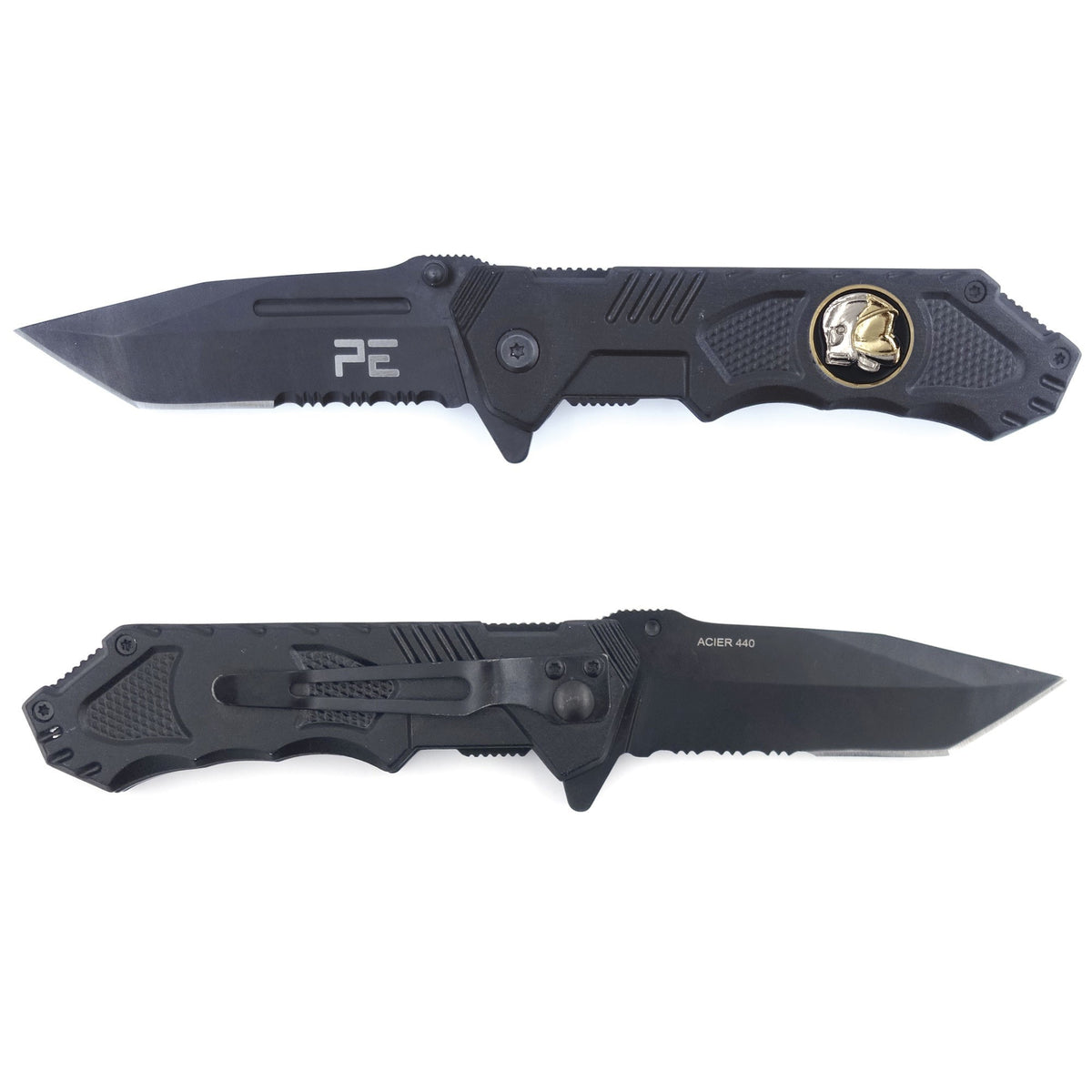 Couteau pliant Survival Sapeurs-Pompiers lame acier 440 de 8,5 cm avec étui