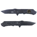 Couteau pliant OPEX Survival Troupes de Marine lame acier 440 de 8,5 cm avec étui