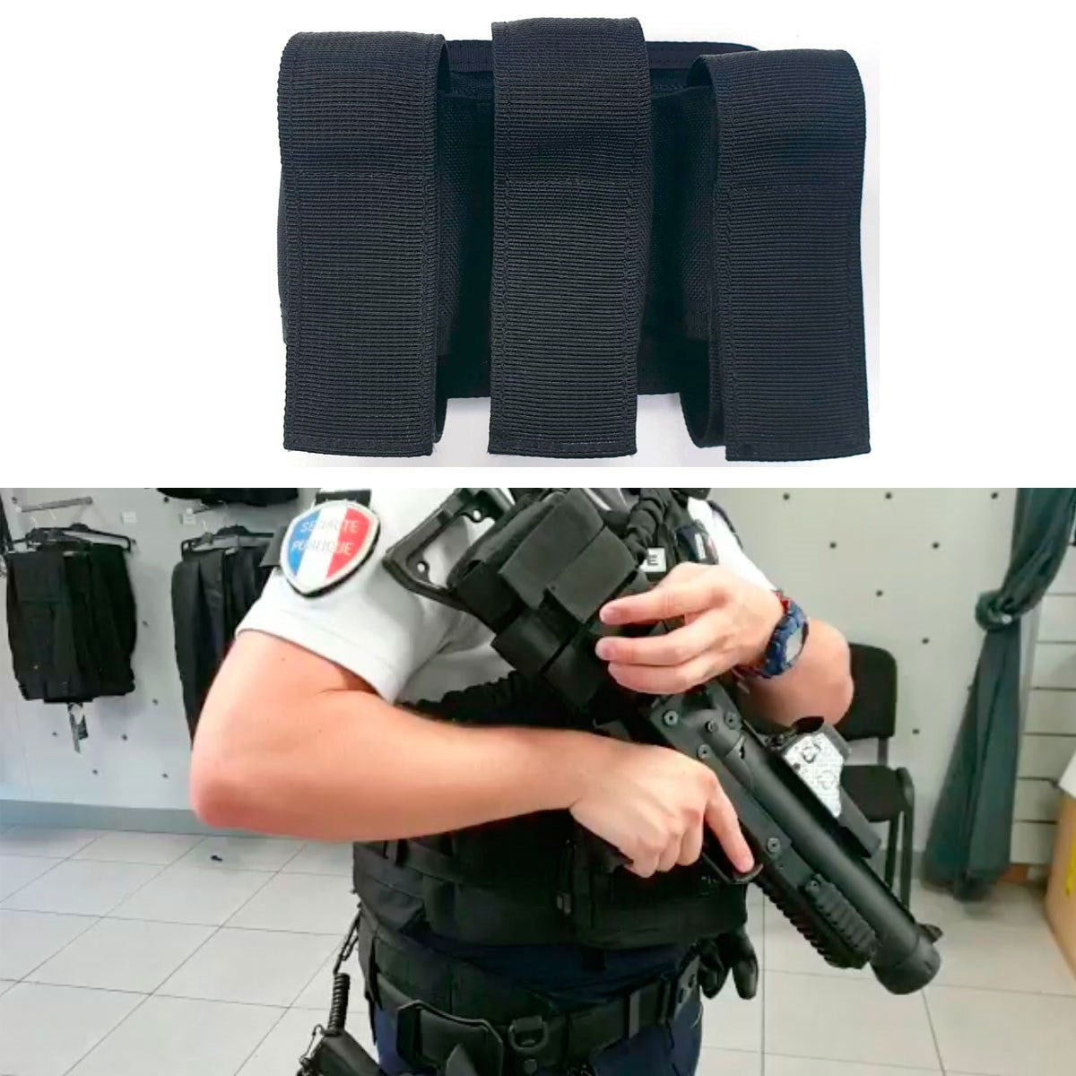 Porte-munitions LBD 40 nylon 1000D trois cartouches fixation crosse ou MOLLE