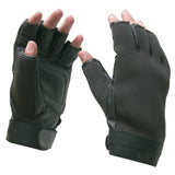 Gants tactiques néoprène demi-doigts paume doublée cuir poignets réglables