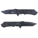 Couteau pliant Survival lame acier 440 de 8,5 cm, cran de sûreté et étui