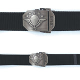 Ceinture OPEX à boucle acier gravée Parachutistes sangle 100 % nylon 3,5 x 130 cm