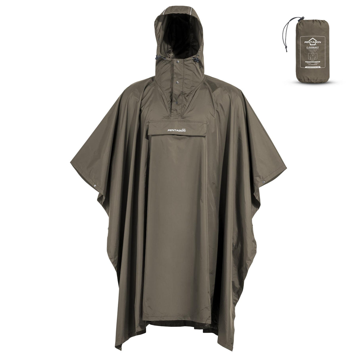 Poncho compactable Pentagon Cloudburst en nylon ripstop 10 000 mm coutures étanchées