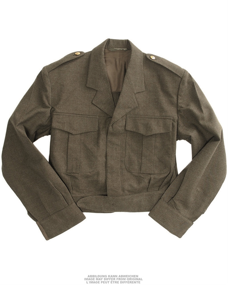 Blouson court type Ike de l'armée belge en gabardine de laine, stock ancien