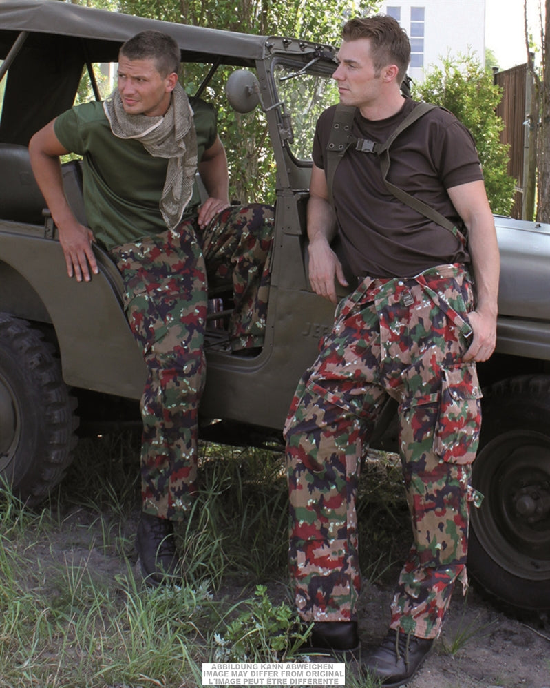 Pantalon de combat suisse M70 en pur coton avec bretelles, surplus d'occasion