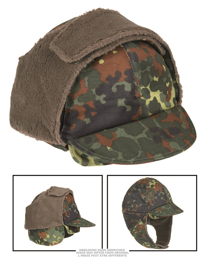 Bonnet d'hiver à rabats de la Bundeswehr doublé laine et fausse fourrure