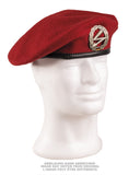 Béret en pure laine de la Bundeswehr à bandeau cuir avec insigne, occasion
