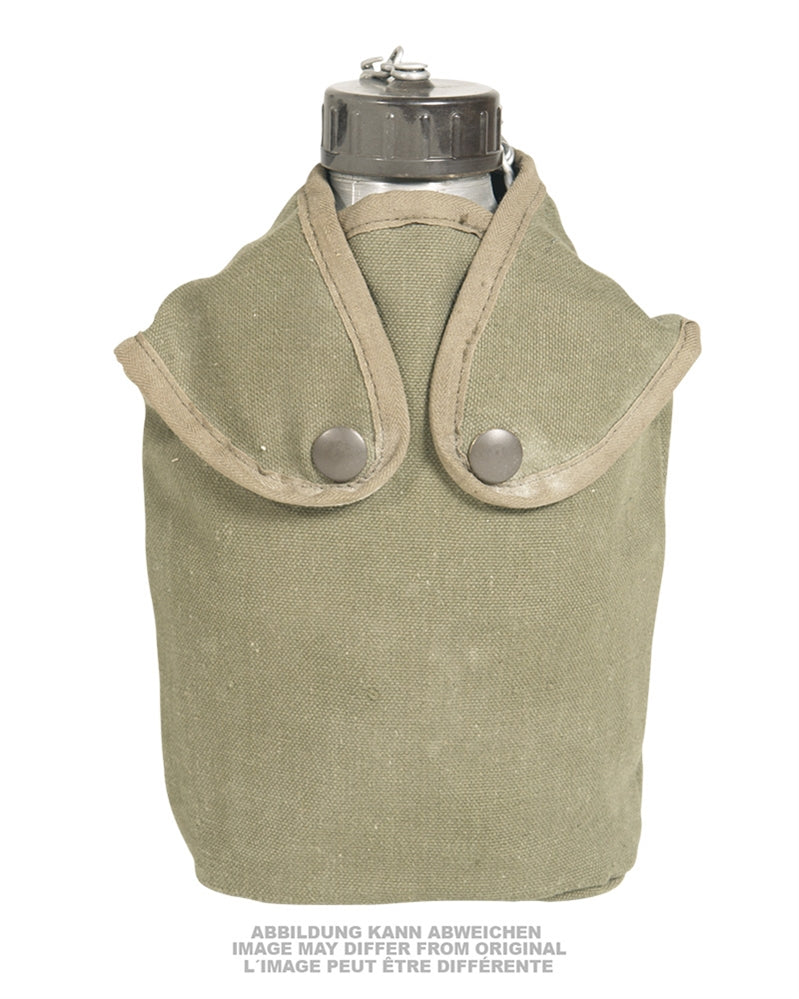 Gourde en aluminium de l'armée française avec quart et housse, occasion