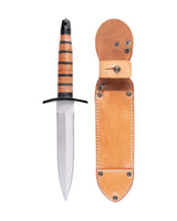 Couteau de combat à lame satinée et manche enveloppé de cuir, occasion