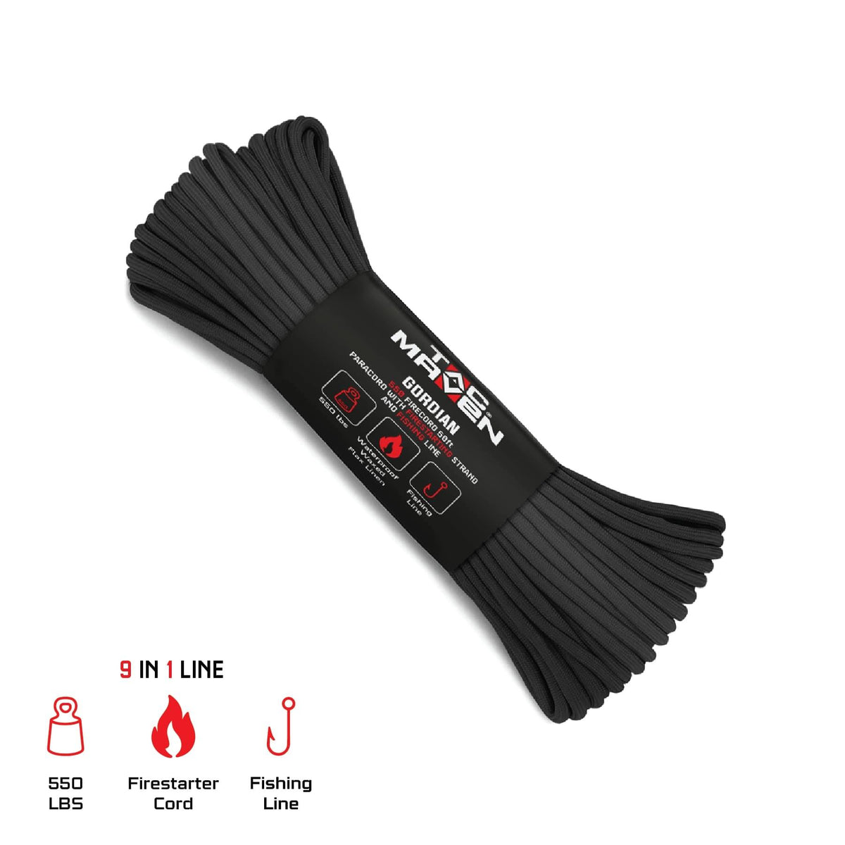 Paracorde de survie Tac Maven Gordian 550 Firecord nylon 9 brins 4 mm 249 kg