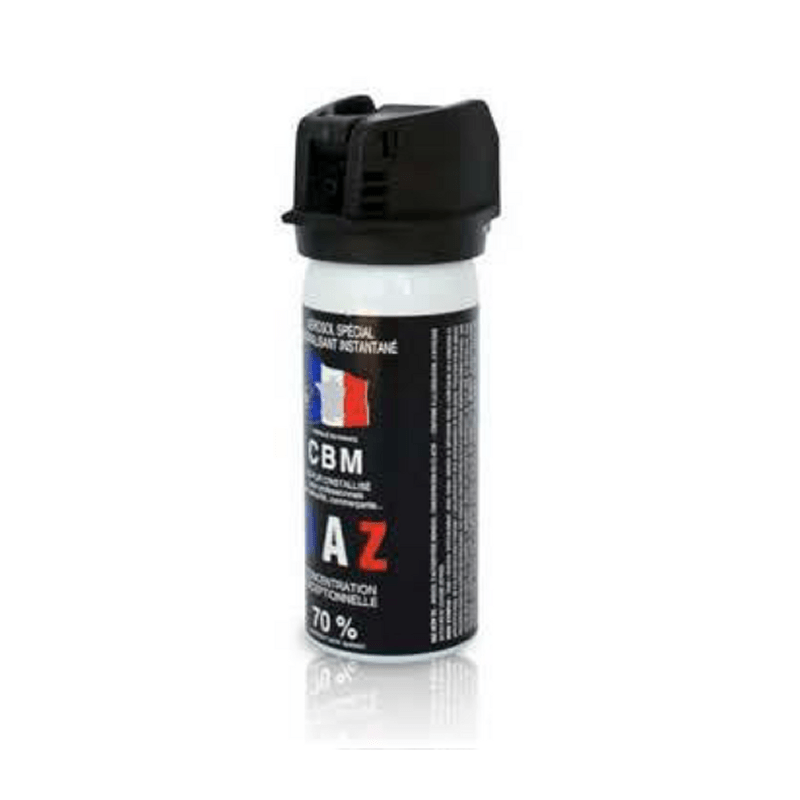 Aérosol de défense CBM gaz lacrymogène CS + Capot Clapet 50 ml — fabrication française