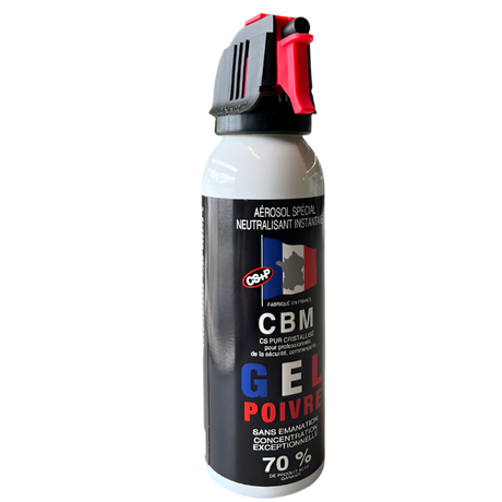 Aérosol de défense CBM gaz lacrymogène au poivre OC + Capot Accusol 100 ml