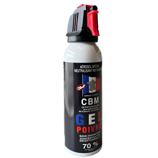 Aérosol de défense CBM gaz lacrymogène au poivre OC + Capot Accusol 100 ml