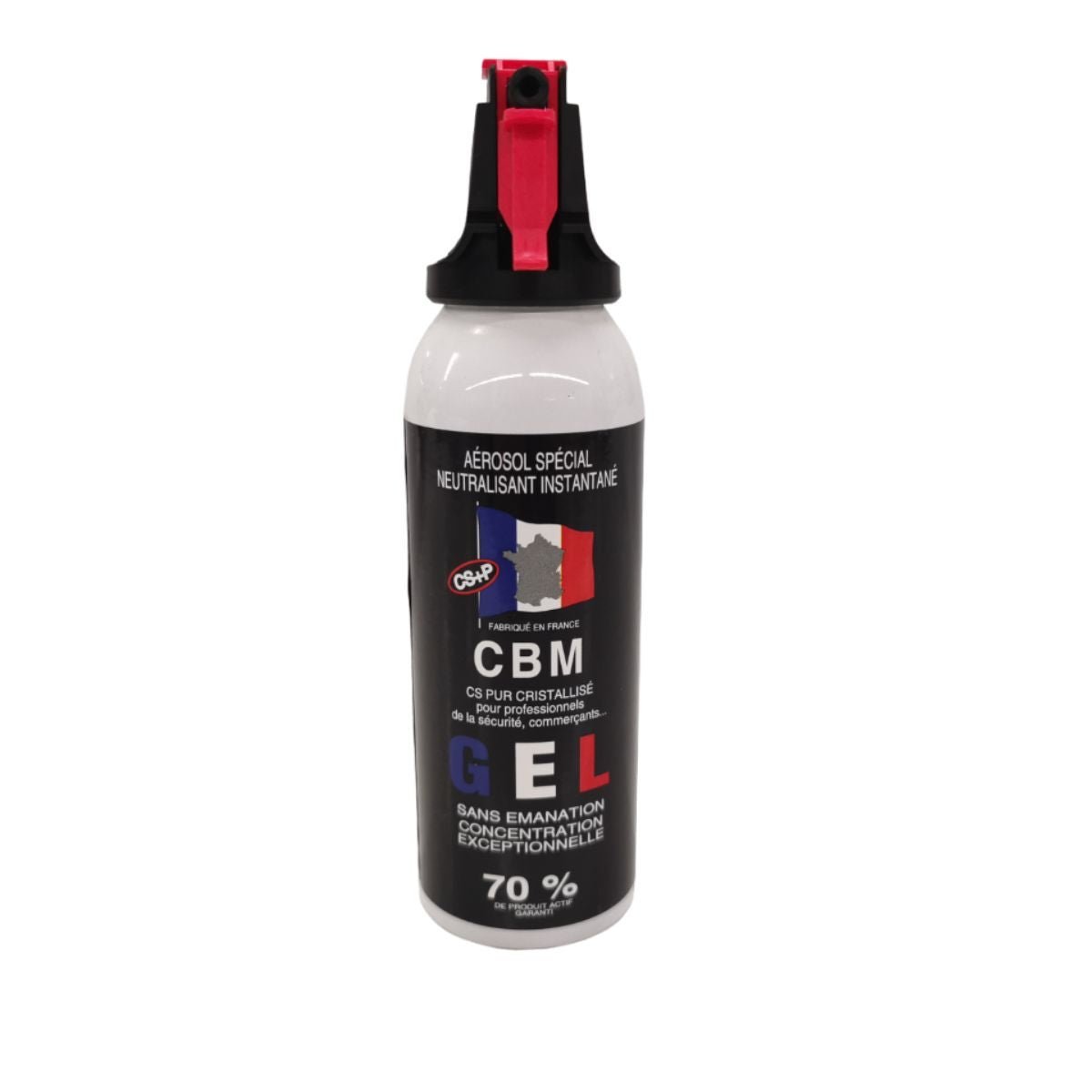 Aérosol de défense CBM gel lacrymogène CS + Capot Accusol 100 ml — fabrication française