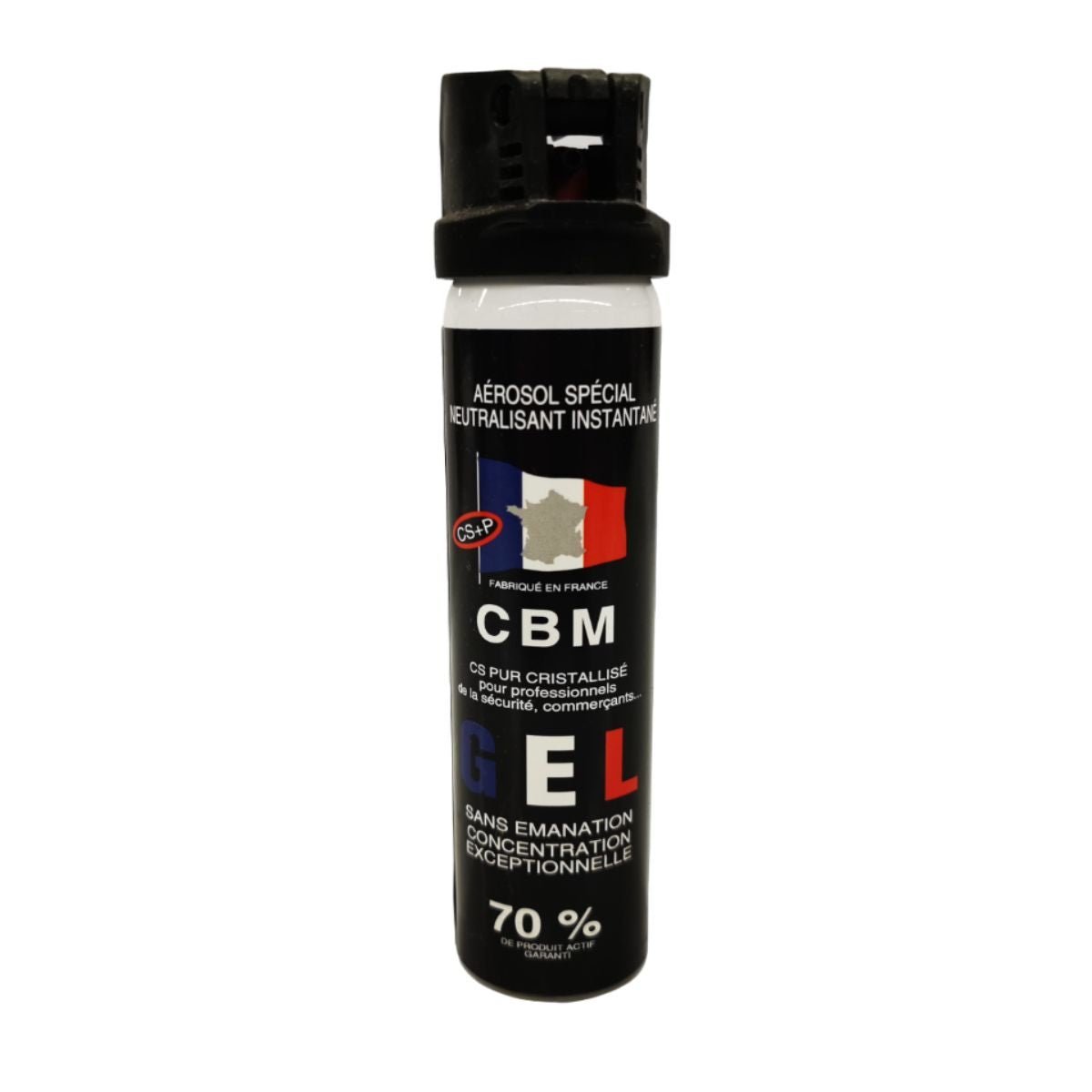 Aérosol de défense CBM gel lacrymogène CS + Capot Clapet 75 ml — fabrication française