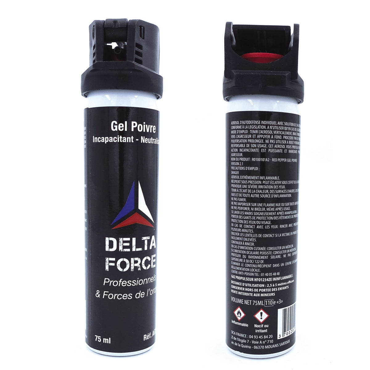 Aérosol de défense Delta Force Red Pepper OC 75 ml grande contenance catégorie D