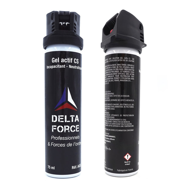 Aérosol de défense Delta Force gel au CS 75 ml à jet directif grande contenance