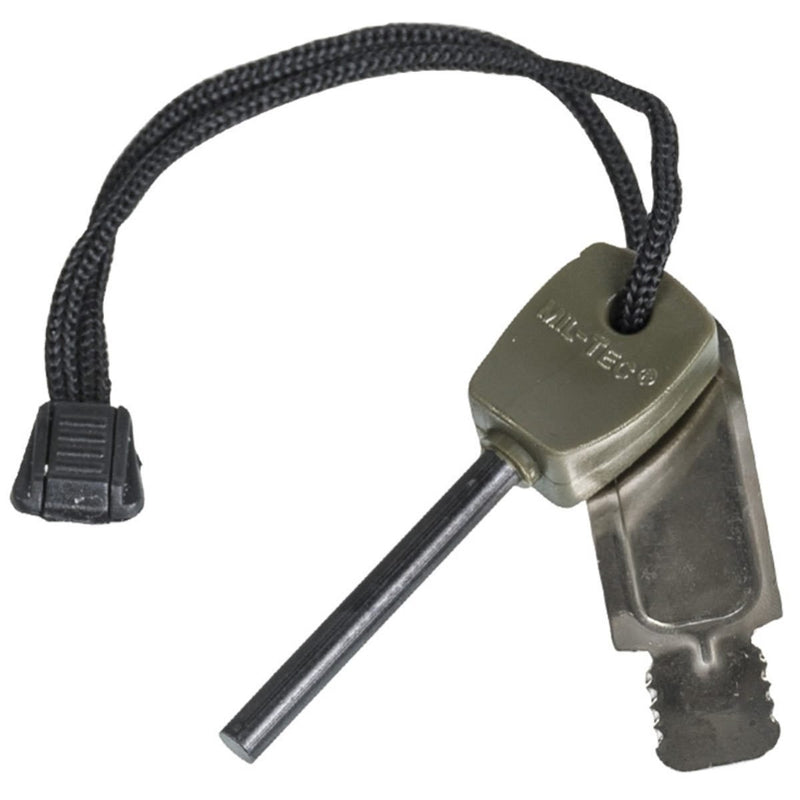 Allume-feu Mil-Tec Fire Steel petit modèle barreau ferrocérium 5 cm avec grattoir et cordelette