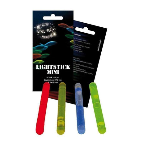 Bâtons lumineux Mil-Tec mini format 4 cm autonomie 8 à 12 heures (paquet de 10)