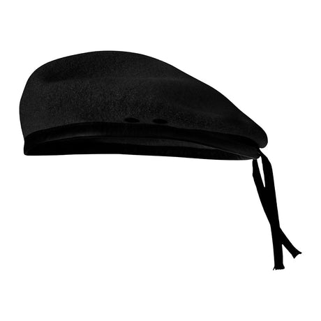 Béret Le Centurion noir en laine mérinos, bord cuir et doublure acétate
