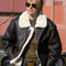 Blouson aviateur type B3 Mil-Tec en peau lainée d'agneau avec sangles de col en cuir