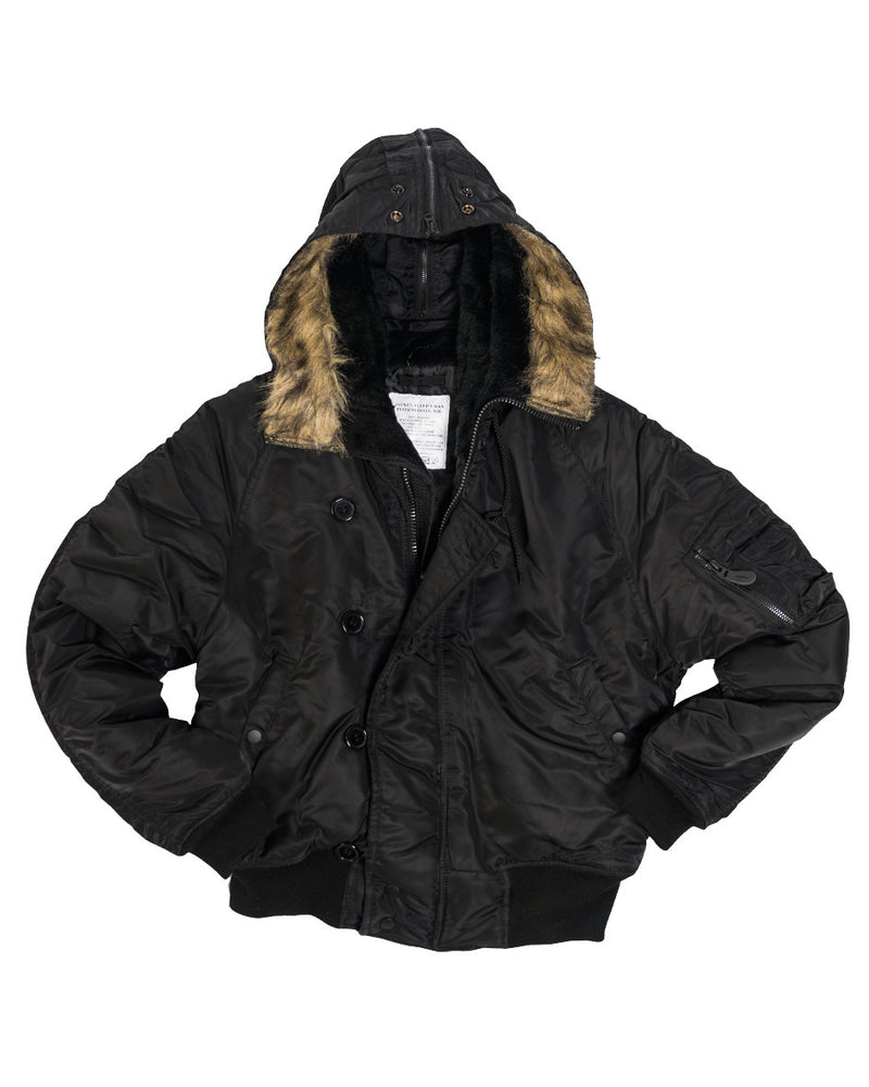 Blouson aviateur type N2B Mil-Tec en nylon ouaté 200 g/m² avec capuche à fourrure